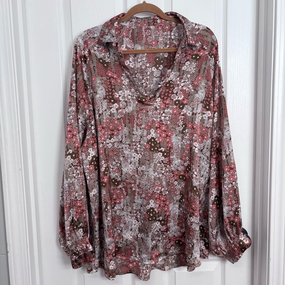 Chic Floral Women's Blouse in Pink and Brown - Picture 7 of 8